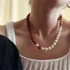 Collar Original de Perlas Barrocas Empalmadas con Piedra Ojo de Tigre para Mujer Color Maillard Otoño e Invierno Cadena para Clavícula de Color Contrastante