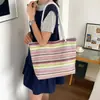 Bolso de Paja Rayado de Verano para Mujer 2026 Nuevo de Moda Tendencia Gran Capacidad Bolso de Hombro para Viajes Bolso Tote con Bloqueo de Color
