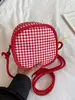 Artística y fresca, relajante y linda, bolsa cuadrada pequeña con bordado de manzana y estampado de cuadros, adecuada para el uso diario de estudiantes universitarias como bolso cruzado