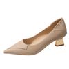 Zapatos de tacón alto grueso para mujer, primavera 2024, nuevos, elegantes, franceses, de cuero suave, de boca baja, con punta y tacón medio