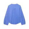 Para Comercio Exterior Transfronterizo Europeo y Americano Ropa de Mujer Aliexpress Más Vendido Otoño Simple Versátil Azul Claro Camisa Holgada