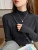 Camiseta Base de Punto con Cuello Alto y Hilo de Mecha para Mujer Otoño e Invierno 2026 Suéter con Cuello Alto y Hombro Normal