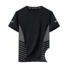 Camiseta de verano casual de cuello redondo holgada de malla de seda helada, secado rápido, transpirable, fresca, versátil, de manga corta para hombre