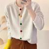 Suéter para Mujer, Estilo Coreano, Diseño de Botones Coloridos, Nuevo Estilo de Primavera, Versión Coreana, Top Versátil de Color Sólido, Cárdigan de Punto para Mujer