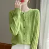 Atacado Transfronteiriço Primavera e Outono Gola Redonda Feminino Manga Longa Tricô em Ponto Trançado Cardigan Top, Peça de Roupa Externa Versátil Estilosa, Suéter Camada de Base