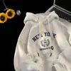 Sudadera con capucha retro estilo americano para hombre, otoño e invierno, forrada de polar, moderna, corte holgado, cálida, adecuada para adolescentes y parejas, top de primavera