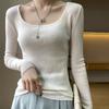 Camiseta Base de Punto Roja con Cuello Cuadrado para Mujer, Nueva 2025 Otoño e Invierno Abrigo Elegante Capa Interior, Top Ajustado de Gama Alta