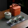 Juego de Té de Viaje Horno Ru, un juego con una tetera y tres tazas, bolsa de viaje portátil, película de apertura, puede elevar la taza exprés, regalo de acompañamiento para negocios