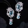 Pendientes de Borla con Piedras Preciosas Estilo Retro de Corte Pendientes Colgantes de Copo de Nieve de Zirconia Trabajo Pesado Pendientes Largos de Alta Gama para Vestido de Noche