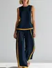 Conjunto de Calça Pantalona Sem Manga Color Block Estilo Europeu e Americano 2026 para Mulheres, Conjunto Casual de Verão Duas Peças, Estilo Transfronteiriço da Moda