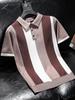 Camisa Polo de Seda de Gelo Masculina Manga Curta Verão 2023 Nova Gola Lapela Combinando Cores Listrada Tricô Camiseta Versátil Slim Fit Tendência