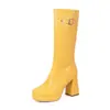 Botas de mujer de comercio exterior europeo y americano 2026, plataforma impermeable, talla 40-50, talla grande, tacón alto, cremallera lateral, hebilla de cinturón, botas de caña alta