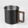 Taza de café de acero inoxidable de estilo japonés, para acampar al aire libre, con asa de madera, de agua negra, vintage, de nogal.