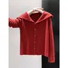 Cárdigan atmosférico de cuello en V color burdeos para mujer, adecuado para primavera, otoño e invierno, tejido, suave y acogedor, de un solo botón, manga larga, top elegante y versátil