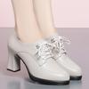 Entrega de una pieza 2024 zapatos nuevos de mujer primavera y otoño zapatos de una sola capa zapatos de tacón alto para mujer de mediana edad zapatos de cuero con cordones para mujer
