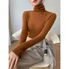 Suéter con Cuello Alto Apilado Suave y Pegajoso para Mujer Otoño Invierno Nuevo Estilo Ropa Interior Ajustada Adelgazante Camisa Base de Punto de Cuello Alto para Mujer