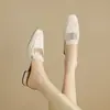 Pantuflas de Media Punta de Piel de Oveja Estilo Francés de Gama Alta para Mujer Sandalias Planas de Punta Cuadrada para Exteriores de Verano Zapatos Muller Zapatos de Media Punta