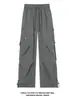 Calça Cargo Plissada de Caimento Solto para Adolescentes Outono Masculina, Calça Paratrooper Tendência Estilo Americano de Perna Reta, Calça Casual de Perna Larga com Patchwork