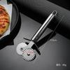 Pala para pizza de acero inoxidable, de una sola rueda, dentada, triangular, para repostería, multifuncional, con encaje y doble rueda.