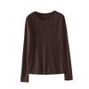 Camiseta de Manga Longa Cinza Retrô Coreana Xinge com Gola Redonda para Mulheres Outono Casual Solta de Tencel Cashmere