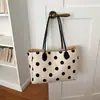 Bolso de Moda Transfronterizo 2026, Bolso de Mano de Lunares, Bolso Tote de Lino Estilo Coreano, Bolso de Hombro de Gran Capacidad para el Trabajo