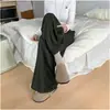 Pantalones de Punto Anchos Multicolores Caqui para Mujer Cintura Elástica Cordón Caída Largo Hasta el Suelo Suaves Agradables a la Piel Casual Largos Fuente Mayorista