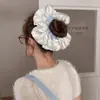 Diadema de Intestino Grueso de Satén Crema Estilo Ballet con Rayas Azules para Mujer, Cuerda para el Cabello Versátil, Banda para el Cabello, Goma Elástica, Cuerda para la Cabeza Oversized