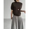Suéter Tricot Pulôver Versátil Macio 6% Lã Gola Redonda Semi-Alta Manga Média Cor Sólida para Mulheres Z8607