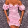 LN325 Vestido Curto Feminino Europeu e Americano 2022 Transfronteiriço Novo Sexy Costas Nuas Cruzado no Peito Quadril Manga Curta Slim