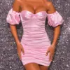 Ln325 Destaque Roupas Europeias e Americanas 2024 Vestido Curto Preto Sexy Sem Costas com Amarração no Peito e Quadril Manga Curta Slim