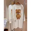 Bonito camisón de manga larga para mujer con estampado de osos de dibujos animados estilo girly, para principios de otoño, talla grande, holgado y relajado, ropa de casa, pijama