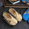 Nuevos Zapatos Birkenstock de Verano 2025 Estilo Retro Blanco que Realza Tira Cruzada para Mujer con Hebilla, Punta Redonda, Sandalias Planas de Gamuza