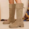 Novedad Otoño/Invierno 2026 Botas Altas Largas para Mujer con Diseño de Puño, Punta Redonda, Tacón Bajo, Botas de Montar sin Cierre, Versátiles y Adelgazantes