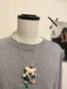 Ins Lindo Dibujo Animado Cachorro Oso Collar Largo de Halter Accesorios de Decoración para Exteriores con Clip para Mujer
