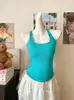 Top de tirantes liso de color para chica atractiva para mujer, con espalda descubierta, fruncido, ajustado, favorecedor, sin mangas, versátil para trajes