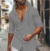 Amazon Transfronterizo 2025 Nueva Primavera y Verano Camiseta con Capucha para Hombre Algodón y Lino Color Puro Tops Casuales de Manga Larga para Hombre