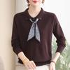 Roupas Femininas 2025 Estilo Mãe Madura Elegante Simples Tricô Camisa Colarinho Feminina Meia-Idade Roupas 40-60 Anos