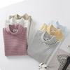 Camiseta Térmica Base para Niñas, Temporada de Otoño, Cuello Medio, Engrosada, Tejido Cepillado, Estilo Nuevo de Primavera, Moda Coreana, Elegante Camiseta Térmica Rayada