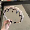 Faixa de cabelo simples de coroa alta, fofa, antiderrapante com dentes, faixa de cabelo de tricô com bolinhas, acessório de cabelo versátil para sair e lavar o rosto