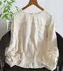 Top de bordado pesado estilo coreano, camisa tipo suéter holgada de algodón puro con cuello redondo en estilo cortesano para mujer, primavera