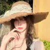 Sombrero de paja con ala ancha y tiras para mujer, estilo coreano, transpirable, para verano, playa, vacaciones, pescador