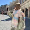 Versão Coreana 2025 Novo Cachecol Listrado Mohair High-End Inverno Espessado À Prova de Frio Quente Versátil Xale Aquecedor de Pescoço