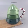 Caneca Cerâmica Árvore de Natal 3D com Tampa Relevo Luzes Coloridas Copo de Natal Festival de Comércio Exterior Presente Copo de Água