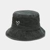 Sombrero de Pescador Vintage Lavado Estilo Nuevo Europeo y Americano para Hombre y Mujer, Moderno, con Bordado de Amor, Plegable, Tipo Cubo, para Ocio al Aire Libre, para Pareja