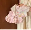 Conjunto de Camiseta de Manga Corta y Shorts con Capullos de Flor para Niña 2026 Verano Lindo para Niña Pequeña Bebé Moda Dulce Conjunto de Dos Piezas