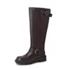 Caña de bota de piel de vacuno de grano completo, circunferencia de pantorrilla grande, botas de jinete 2026, tacón medio grueso, hebilla, piel genuina, que aumenta la altura, botas altas, para mujer