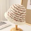 Sombrero de Pescador Rayado Blanco y Negro para Otoño e Invierno para Mujer, Sombrero de Cubo Casual Transpirable, Elegante Sombrero Cloche Tejido, Sombrero Cálido Artístico Versátil