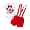 Verano 2023 Niños y Niñas Bebés Ropa de Cumpleaños de Tirantes y Manga Corta Estampado de Número con Lazo Ropa Ha-ha Conjunto de Dos Piezas