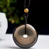 Qinpei Wholesale Colgante de Cristal de Té Natural con Hebilla de Paz y Cordón Trenzado Hecho a Mano Collar con Hebilla de Paz Colgante para Pareja