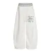 Cinturilla de Lunares Americana con Estampado de Letras Pantalones Deportivos para Mujer Primavera Otoño Nuevo Estilo Moderno para Bailar Sueltos de Pierna Ancha